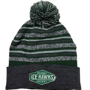 CapAmerica Rugby Ice Hawks Hockey Pom Beanie Green Gray Knit Hat NWT Winter ❄️